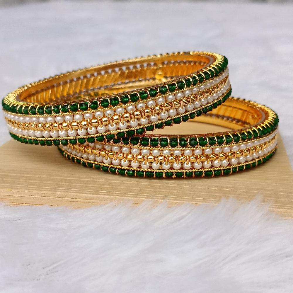 Moti Bangles with Bottle Green Color Stones