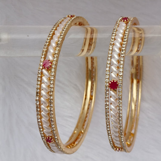 Moti Bangles with Red Color Stones