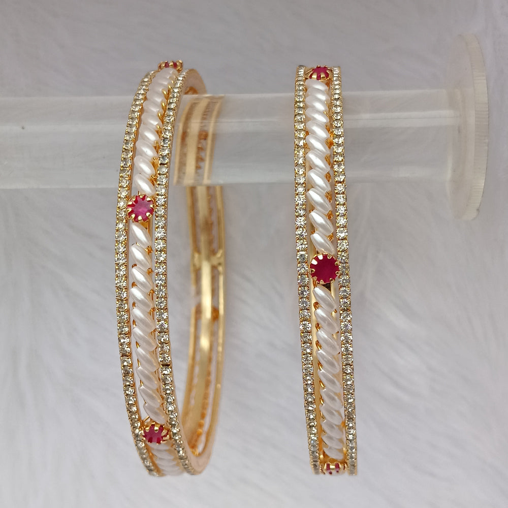 Moti Bangles with Red Color Stones