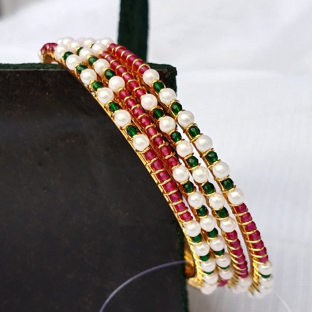 Moti Bangles with Bottle Green & Red Stones