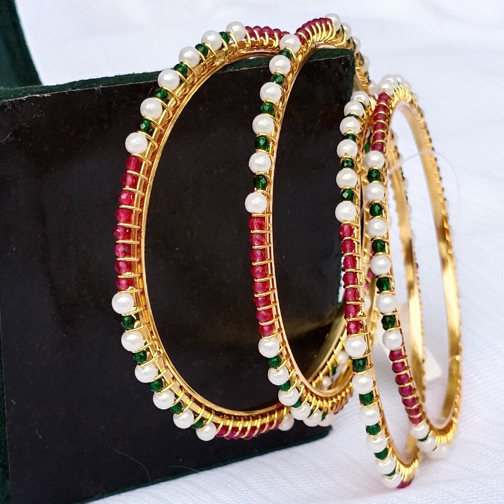 Moti Bangles with Bottle Green & Red Stones