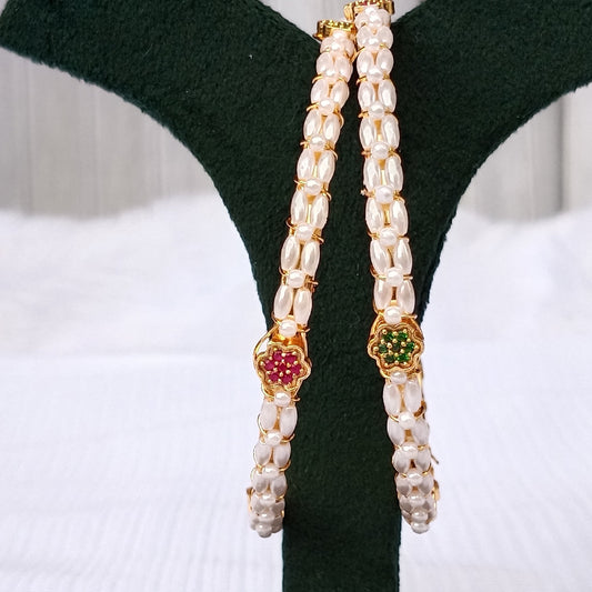 Moti Bangles with Bottle Green & Red Stones