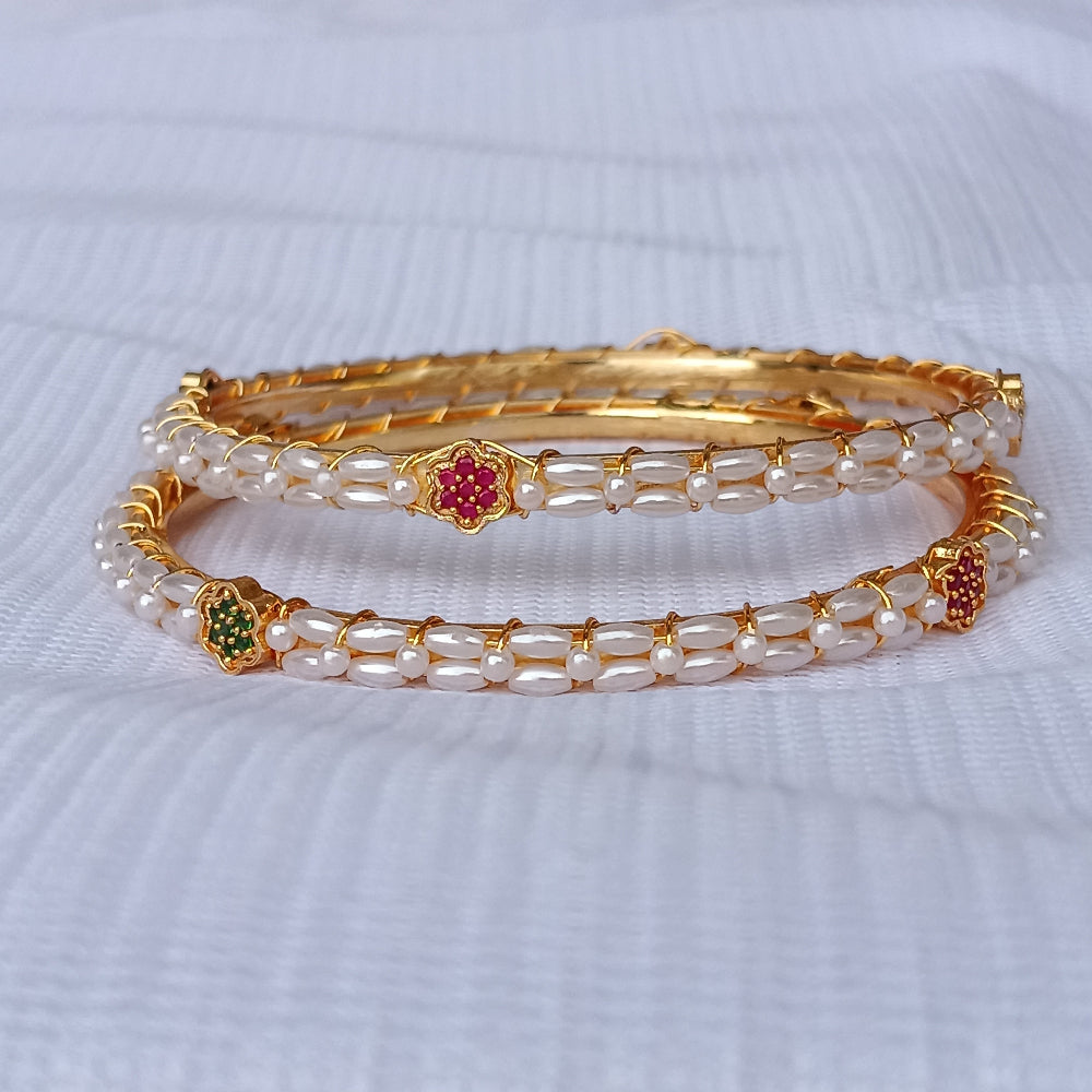 Moti Bangles with Bottle Green & Red Stones