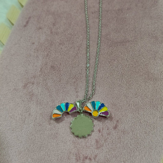 Chain Pendant with Flower Shaped Multicolor Stones Embedded
