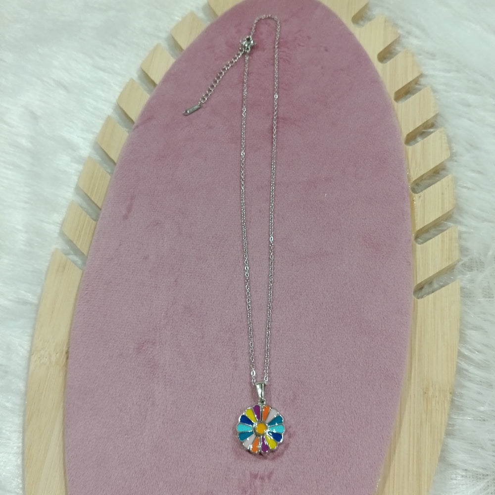 Chain Pendant with Flower Shaped Multicolor Stones Embedded