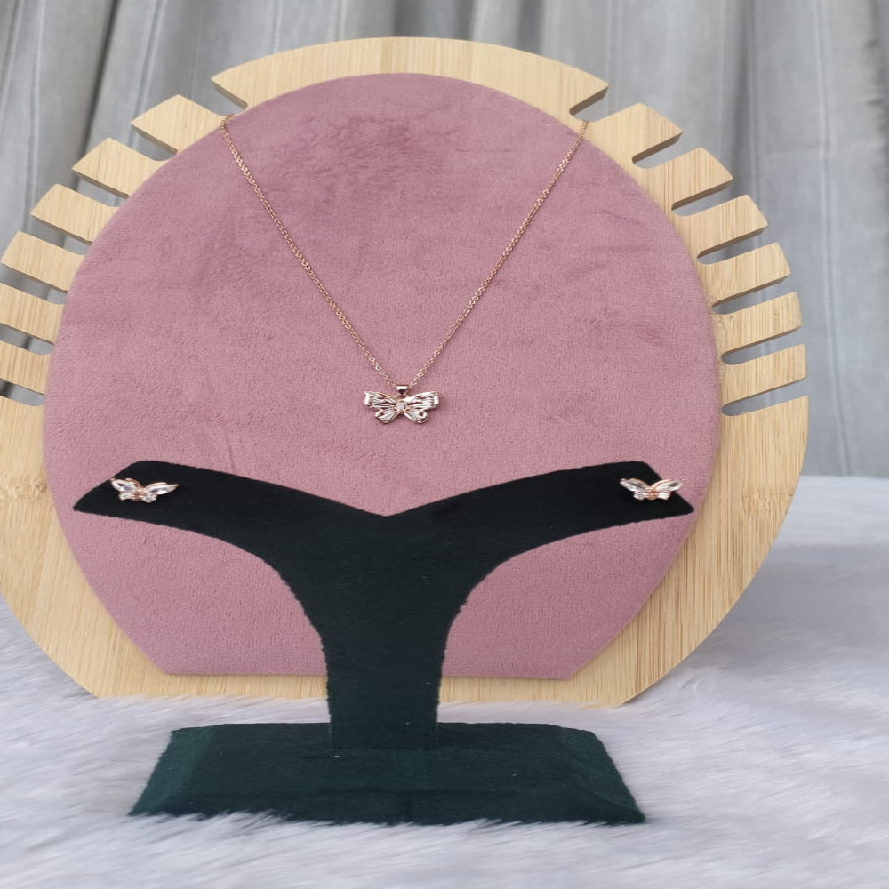 Chain Pendant with Earrings Rose Gold Finish