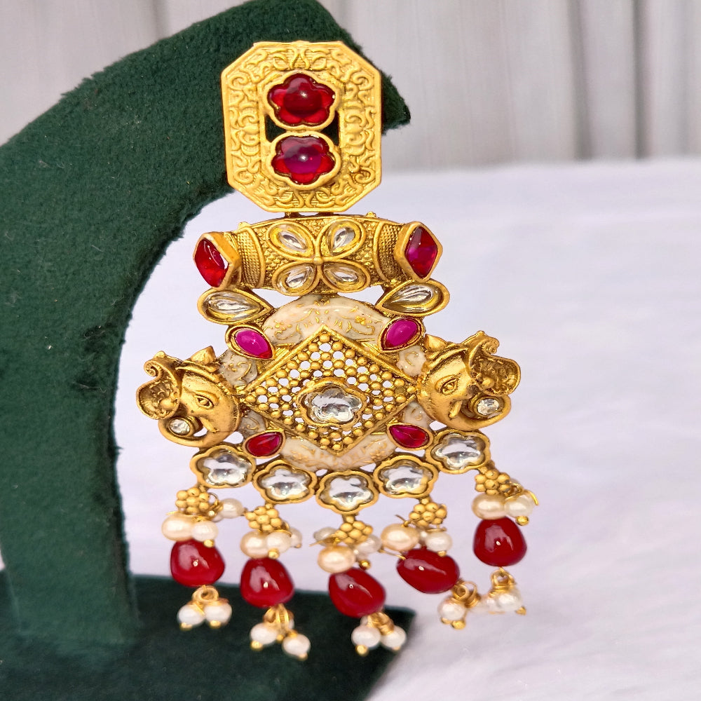 Traditional Long Earrings with Red Stones