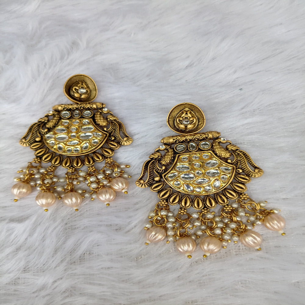 Traditional Long Earrings with White Pearl
