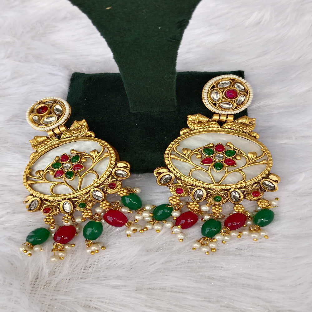 Traditional Long Earrings with Red & Green Stones