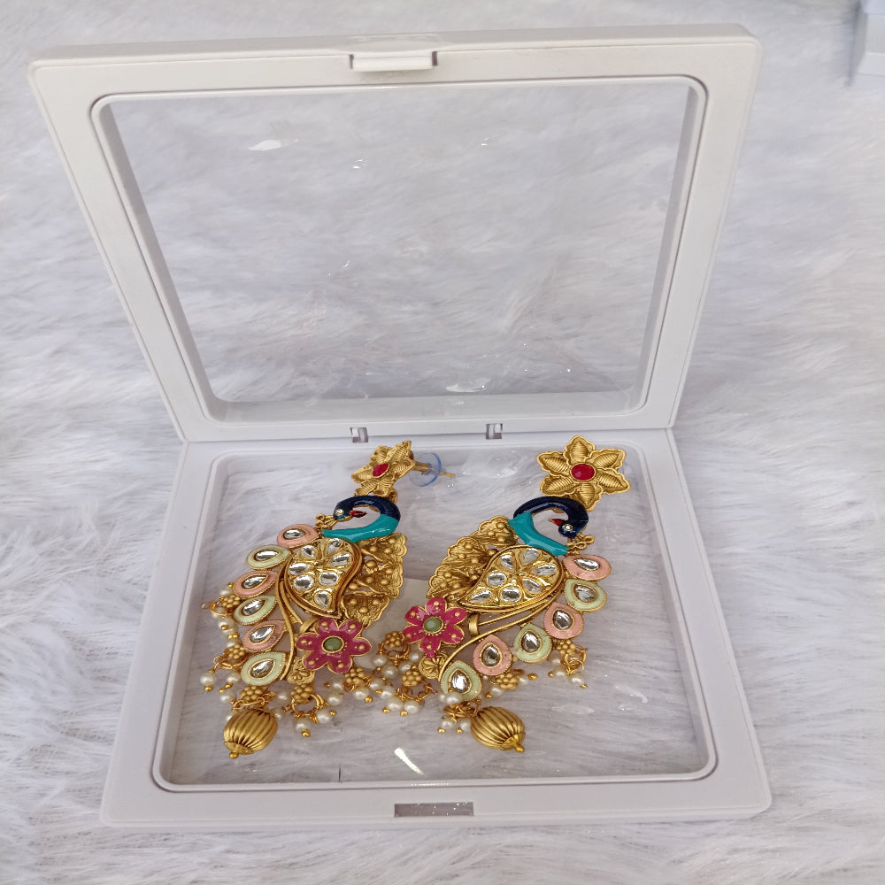 Traditional Long Earrings with Peacock Design