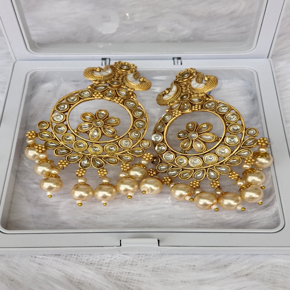 Traditional Long Earrings with Pearl Stones