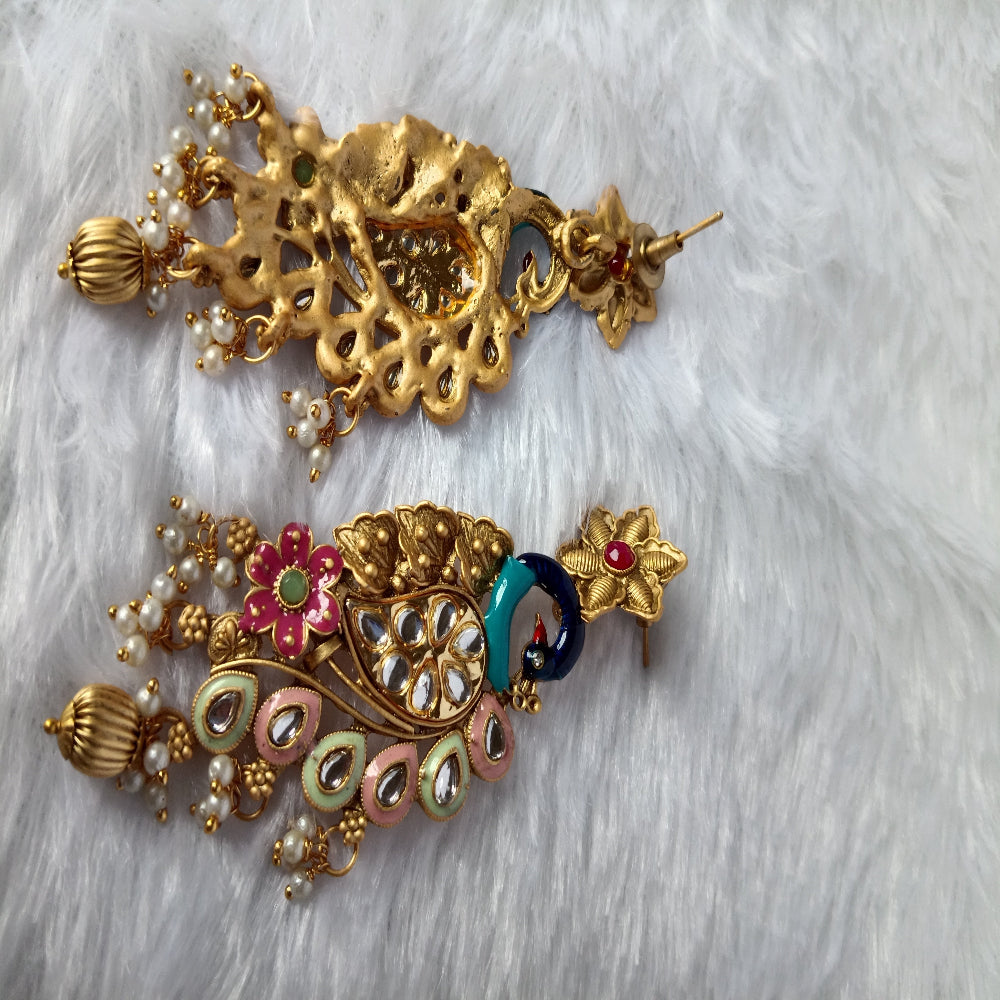 Traditional Long Earrings with Peacock Design
