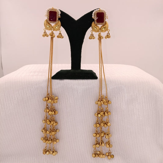 Kashmiri Earrings with Small Square Color Stones