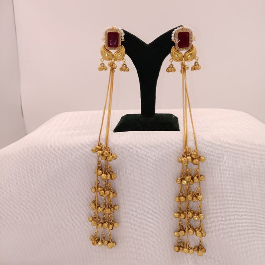 Kashmiri Earrings with Small Square Color Stones