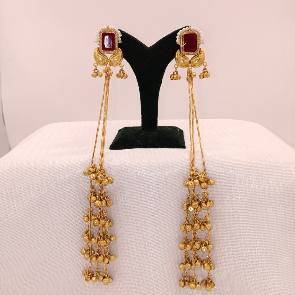 Kashmiri Earrings with Small Square Color Stones