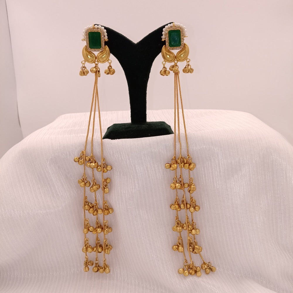 Kashmiri Earrings with Small Square Color Stones