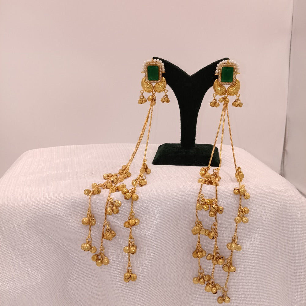 Kashmiri Earrings with Small Square Color Stones