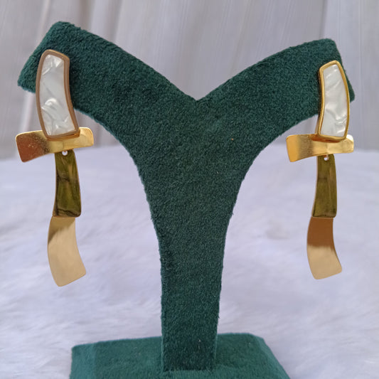 Earrings with Golden Finish & White Stones