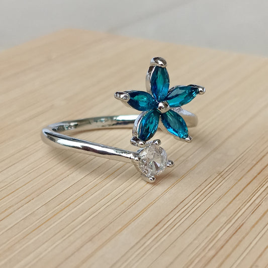Adjustable Finger Ring with Blue Color Stones
