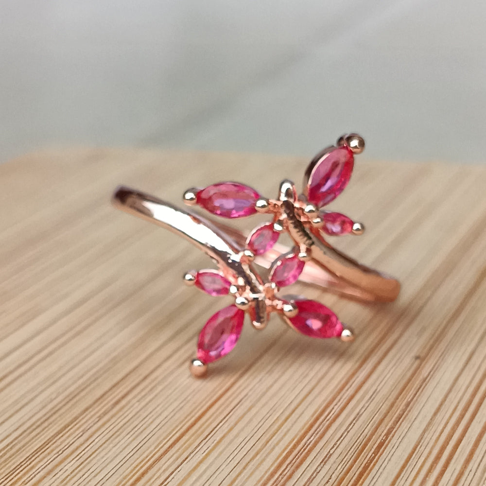 Adjustable Finger Ring with Wine Color Stones