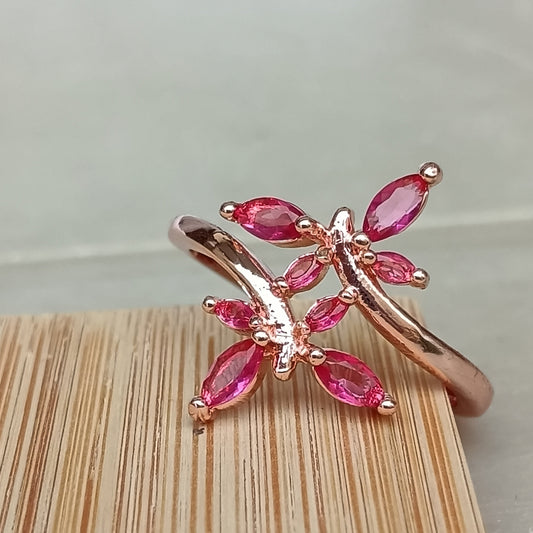 Adjustable Finger Ring with Wine Color Stones