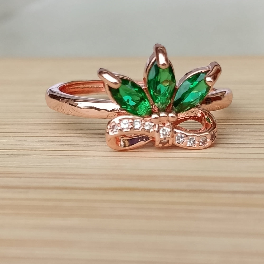 Adjustable Finger Ring with Bottle Green Color Stones