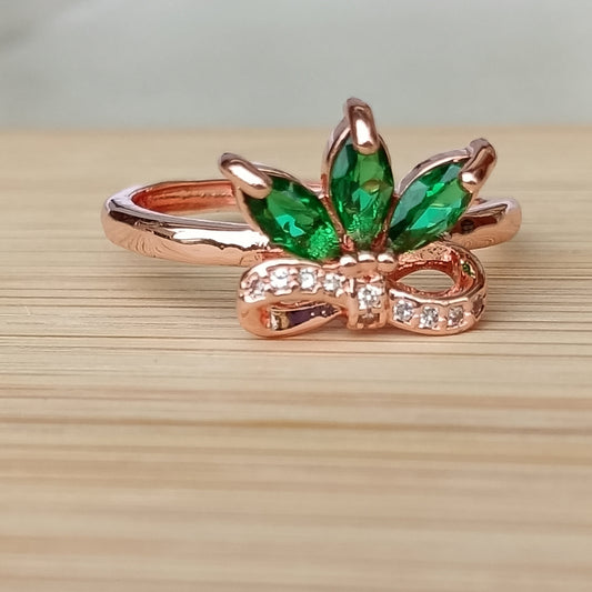 Adjustable Finger Ring with Bottle Green Color Stones