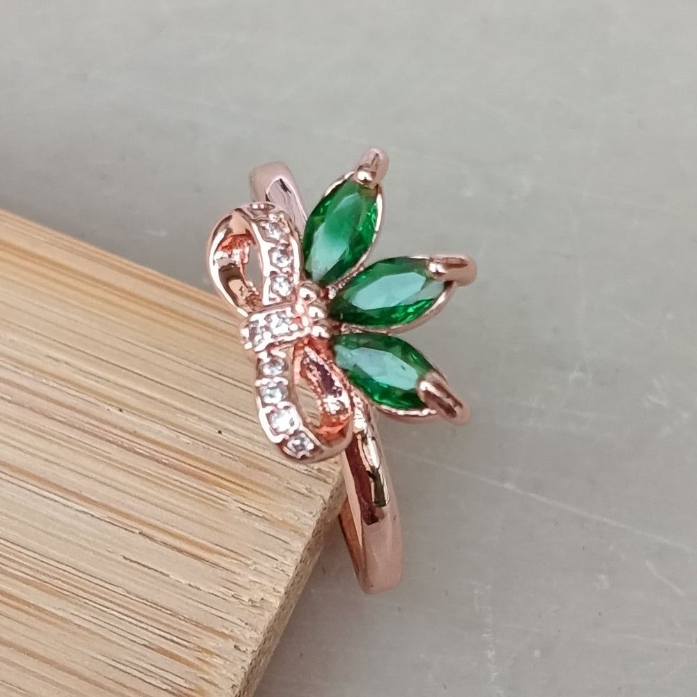 Adjustable Finger Ring with Bottle Green Color Stones