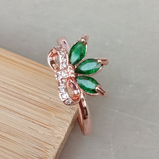 Adjustable Finger Ring with Bottle Green Color Stones
