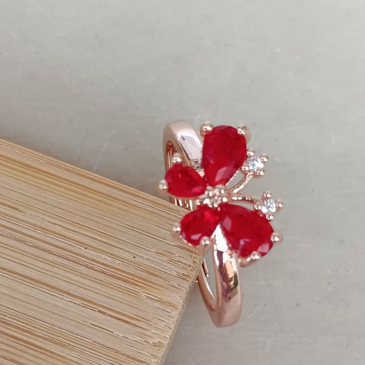 Adjustable Finger Ring with Red Color Stones