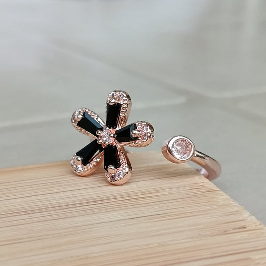 Adjustable Finger Ring with Black Color Stones