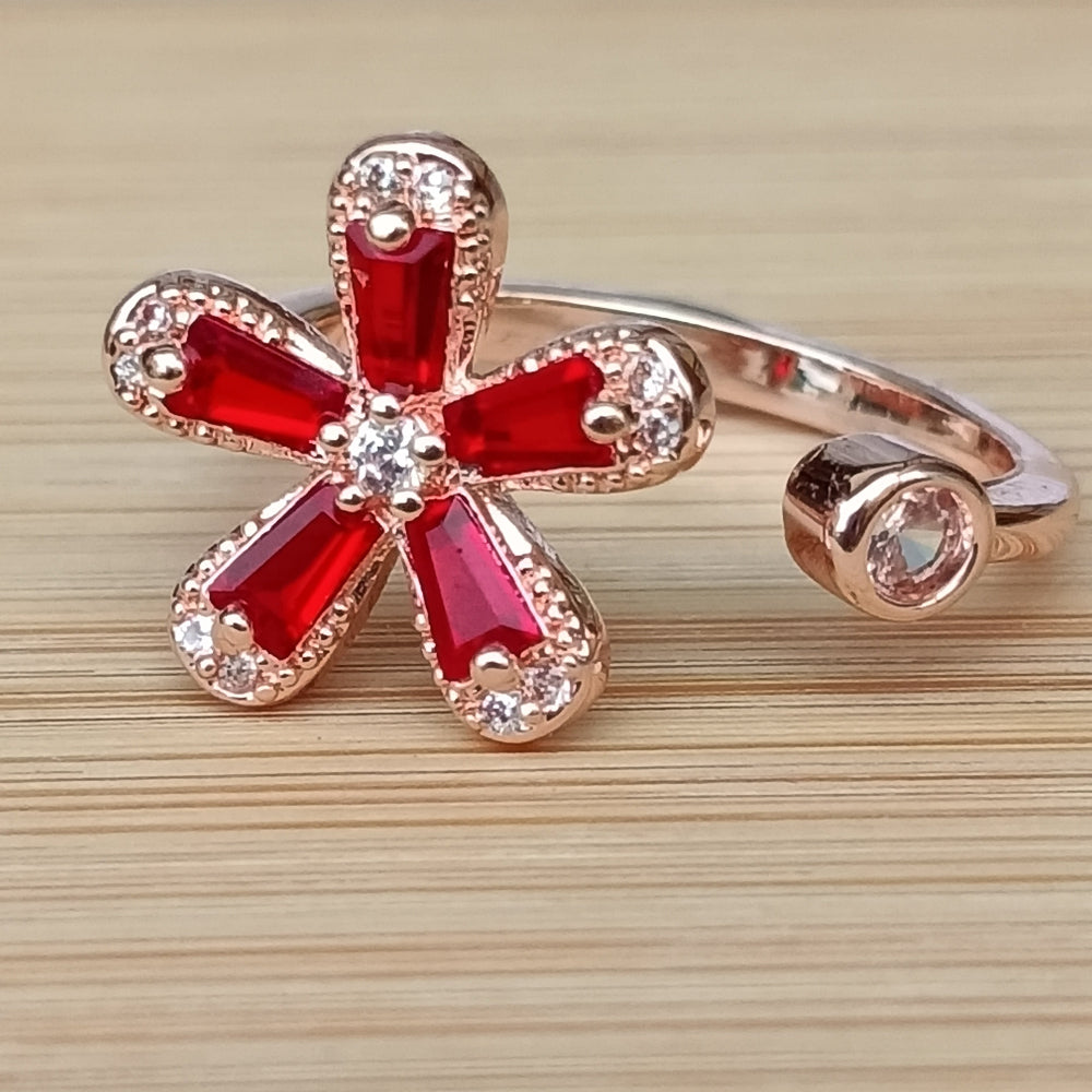Adjustable Finger Ring with Red Color Stones