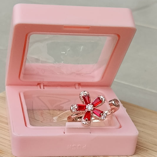 Adjustable Finger Ring with Red Color Stones