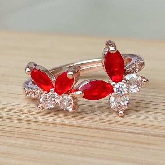 Adjustable Finger Ring with Red Color Stones