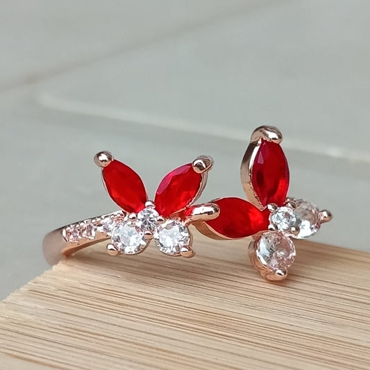Adjustable Finger Ring with Red Color Stones