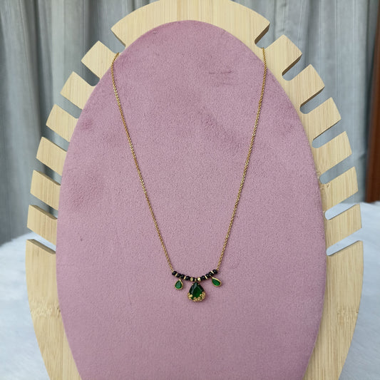 Short Mangalsutra with Bottle Green Stones Pendant