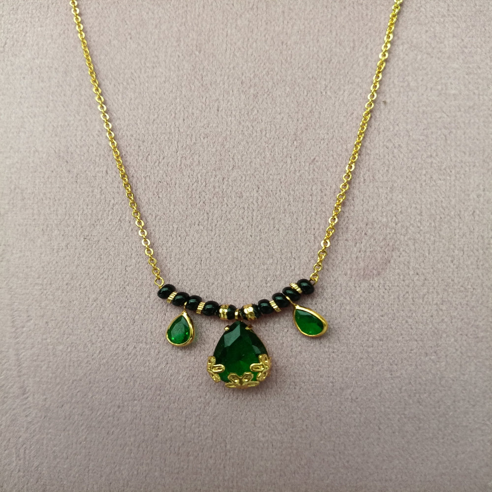 Short Mangalsutra with Bottle Green Stones Pendant