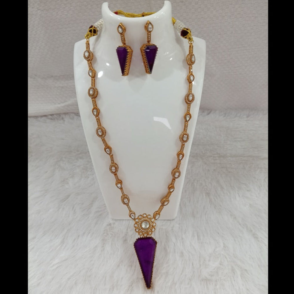 Long Necklace Set Purple Stone