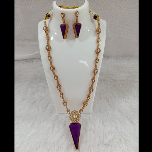Long Necklace Set Purple Stone