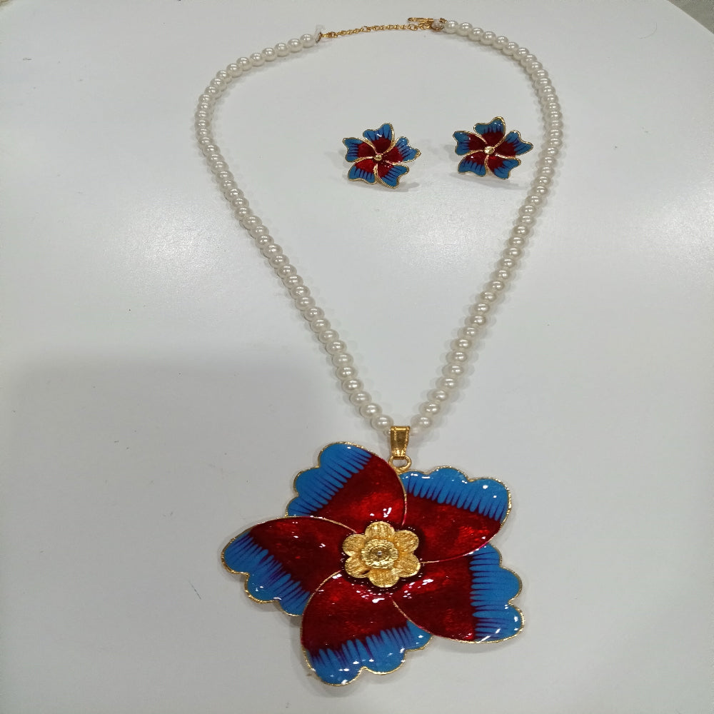 Long Necklace Set with Blue/Black Pendant