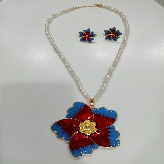 Long Necklace Set with Blue/Black Pendant