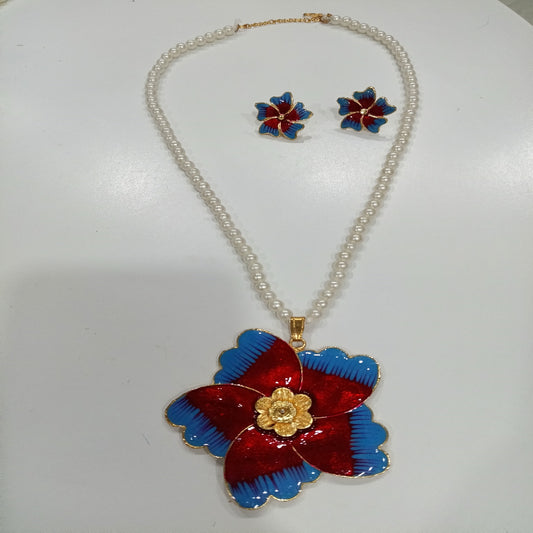 Long Necklace Set with Blue/Black Pendant