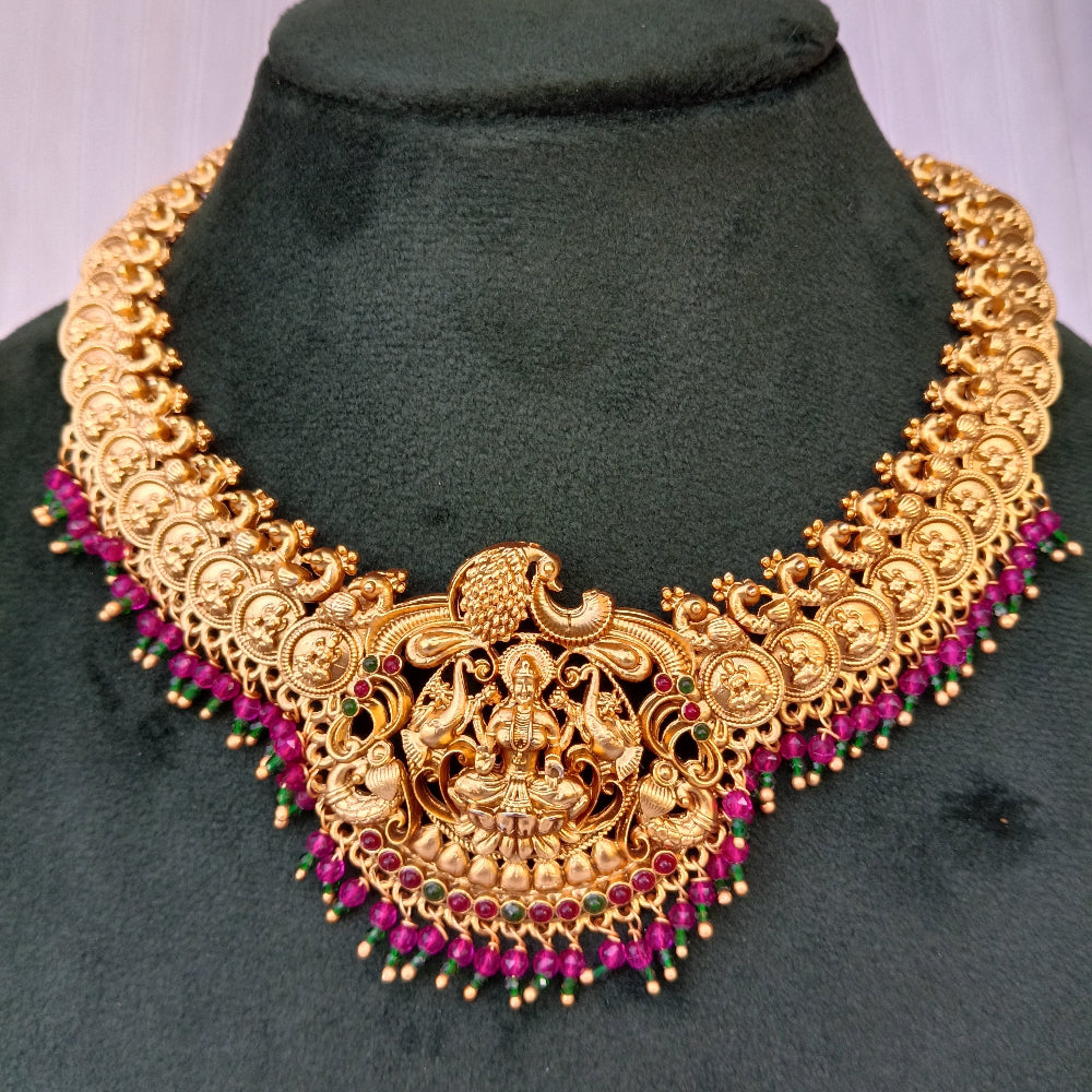 Short Necklace Set with Wine Color Stones