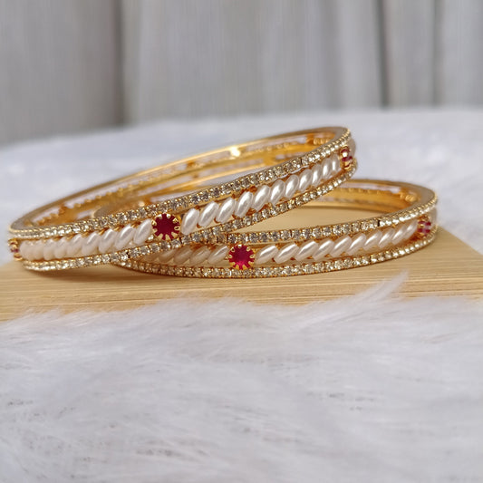 Moti Bangles with Red Color Stones