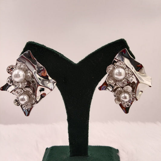 Silver Color Earrings with Pearl