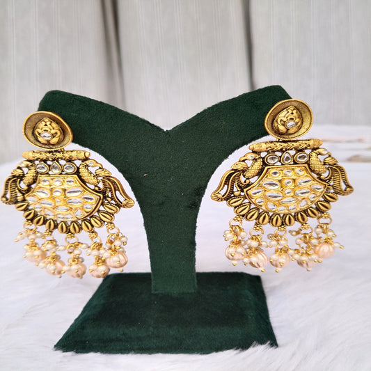 Traditional Long Earrings with White Pearl