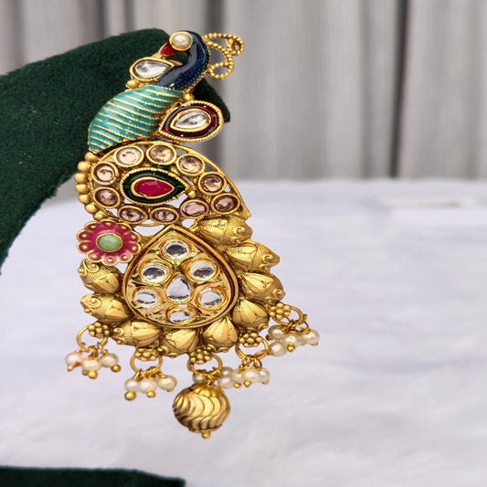 Traditional Long Earrings with Peacock Design