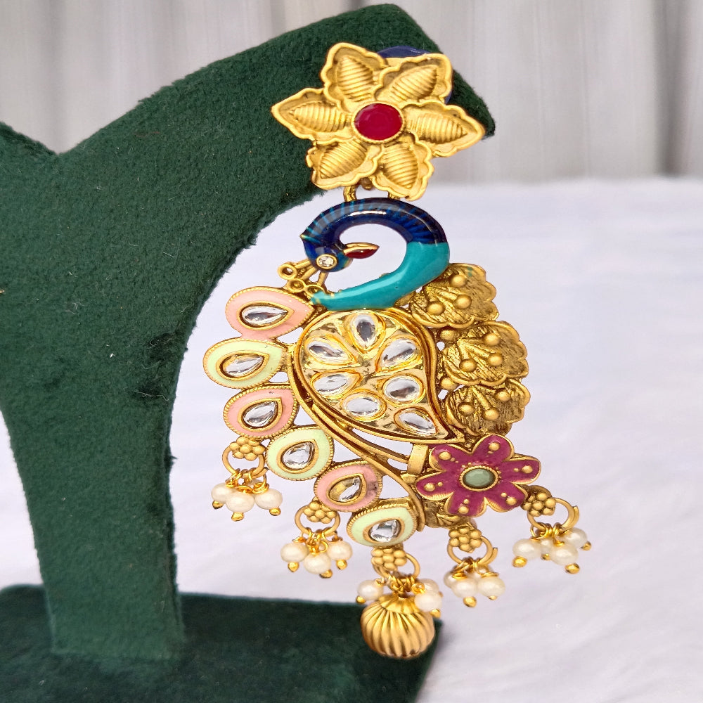 Traditional Long Earrings with Peacock Design