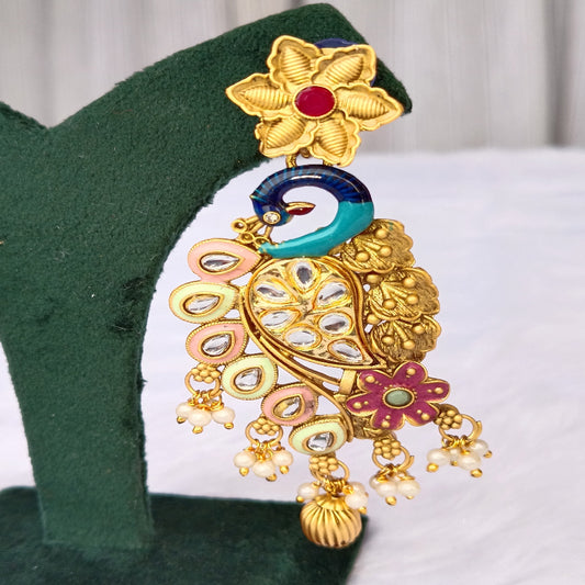 Traditional Long Earrings with Peacock Design