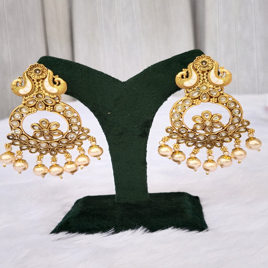 Traditional Long Earrings with Pearl Stones